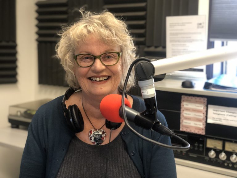 Writer and host Beverly Martens in Broadcast Studio.