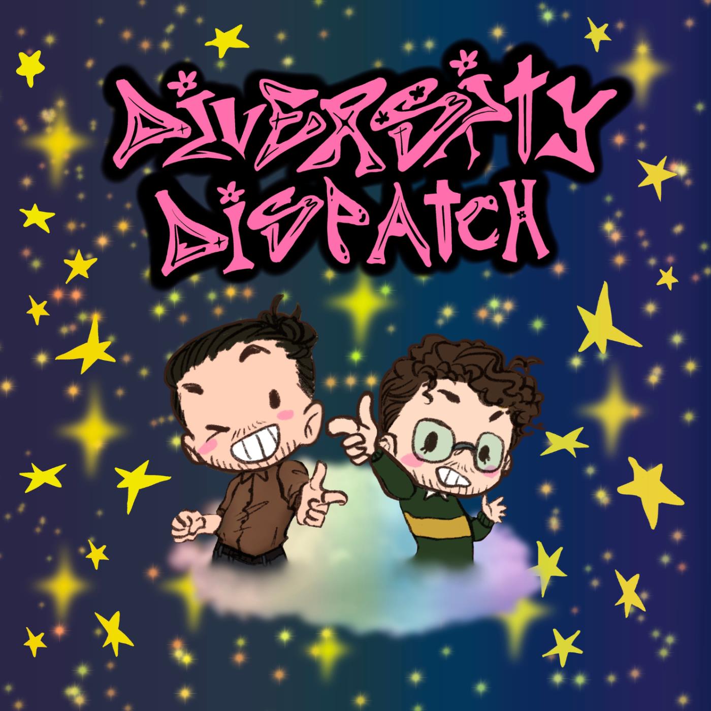 Diversity Dispatch Podacst Image featuring illustrated characters of Rikki and Percy