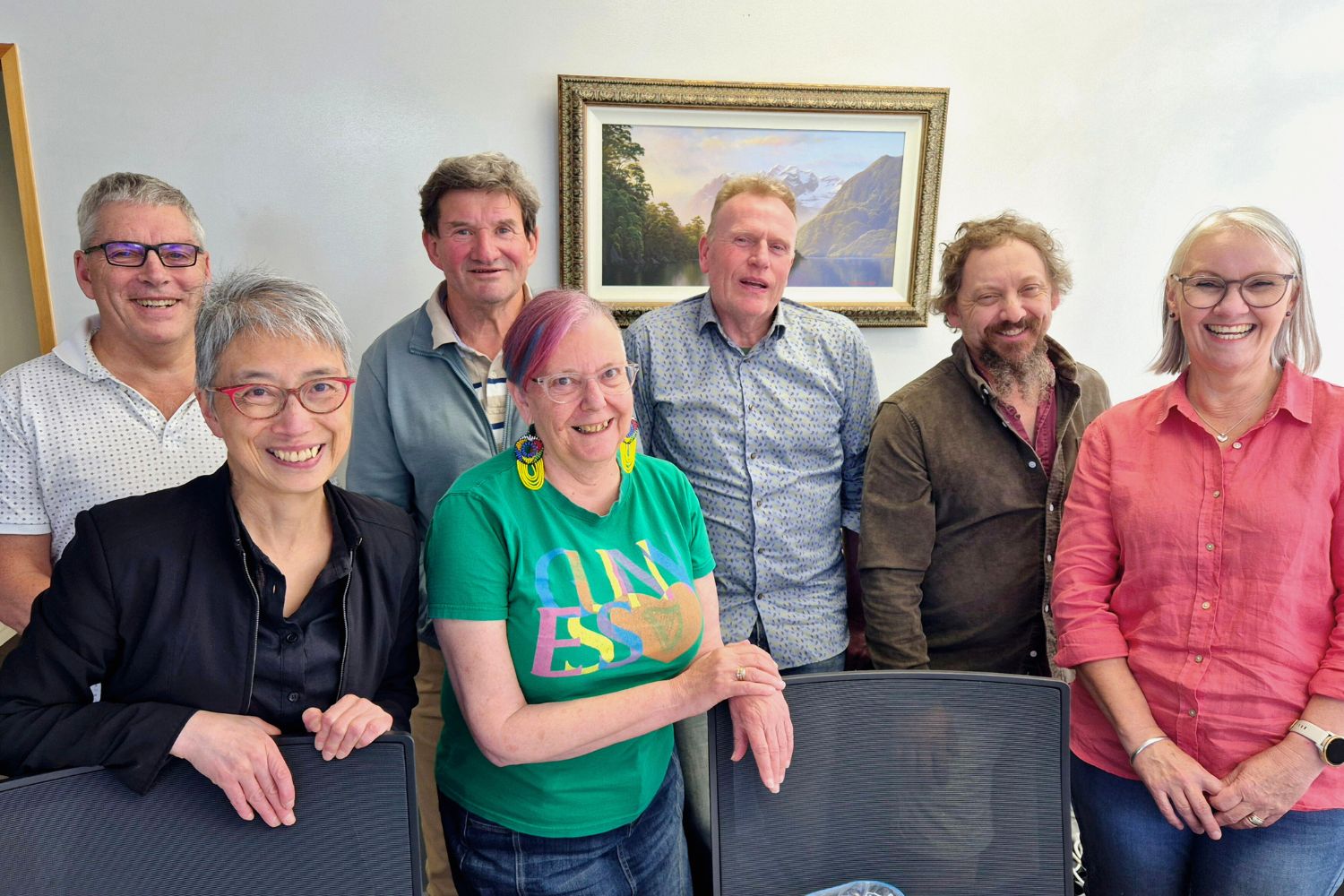 Hills Radio Trust Photo (left to right) Stuart McLauchlan, Teresa Chan, Alistair Addis, Loraine Johnston, Simon Vare, Tim McMullen, Debbie Roe.