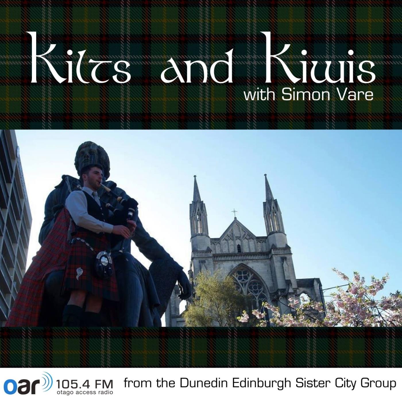 Podcast image for Kilts and Kiwi featuring a photo of the Robbie Burns statue in the Octagon