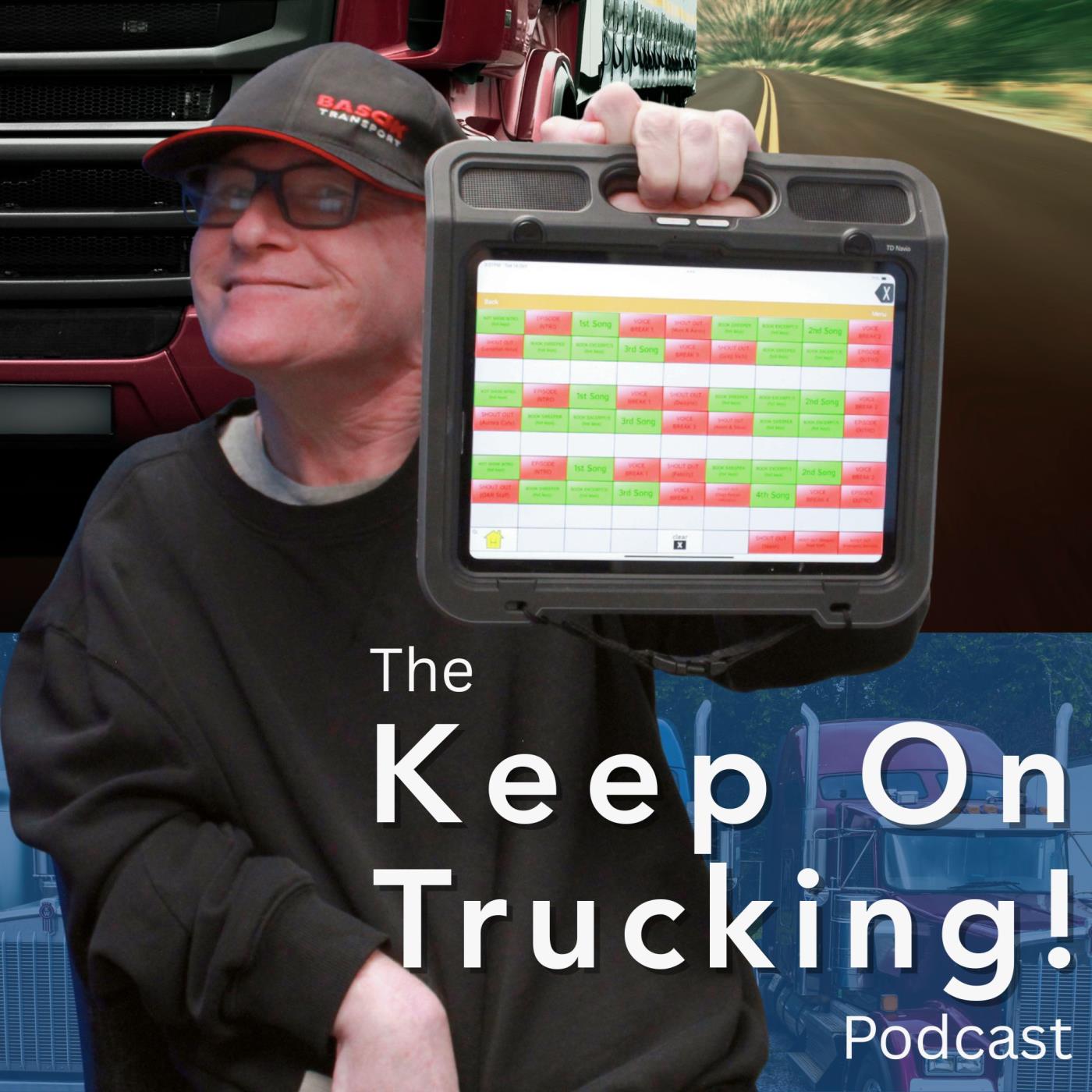 Podcast image for The Keep On Trucking Podcast featuring an image of Phil Rogers holding up his tablet used to voice the show.