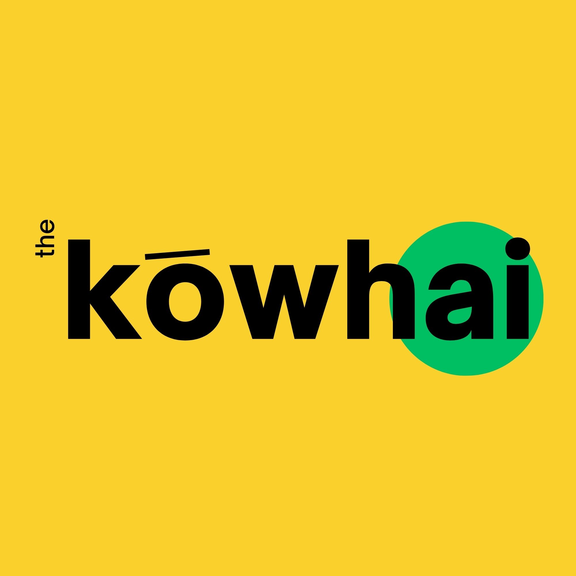 Podcast image for The Kōwhai. Yellow background with black writing.