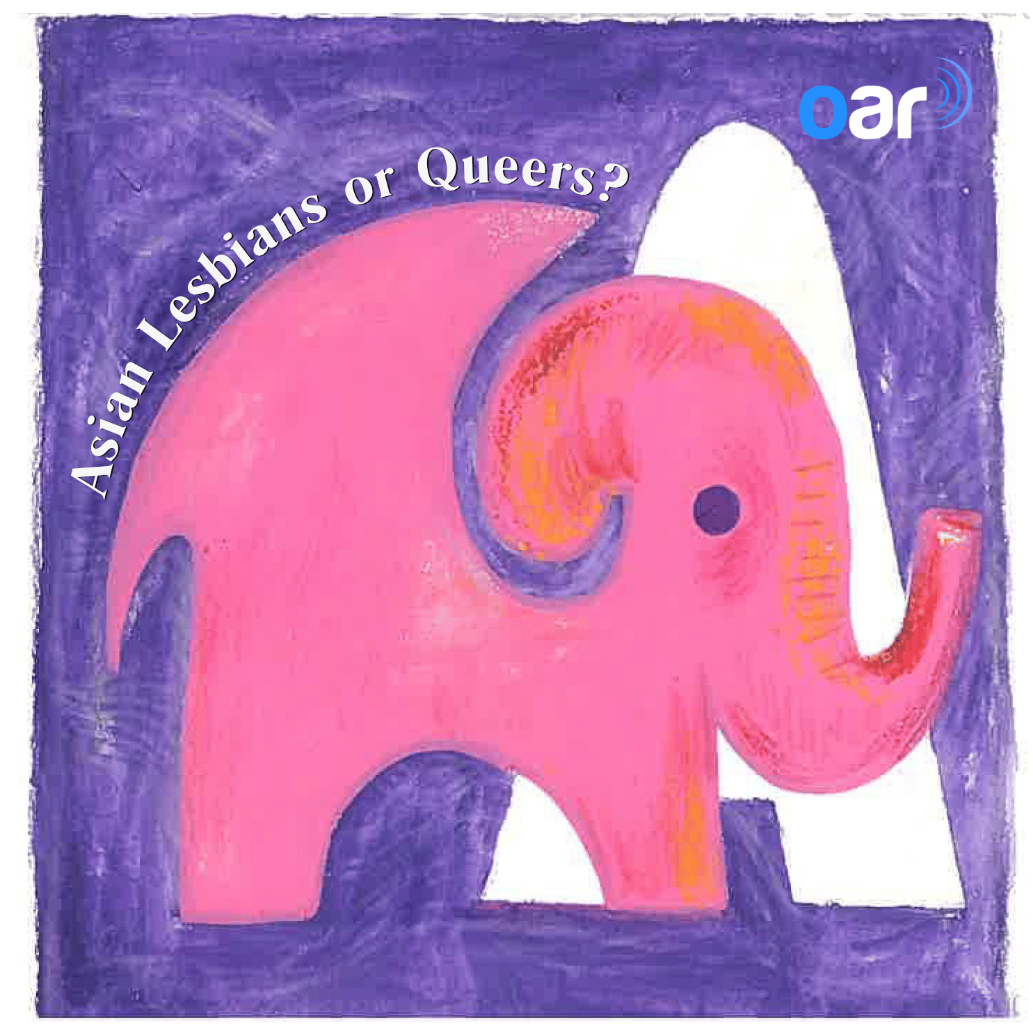 Asian Lesbians or Queers Podcast Image with a pink elephant.