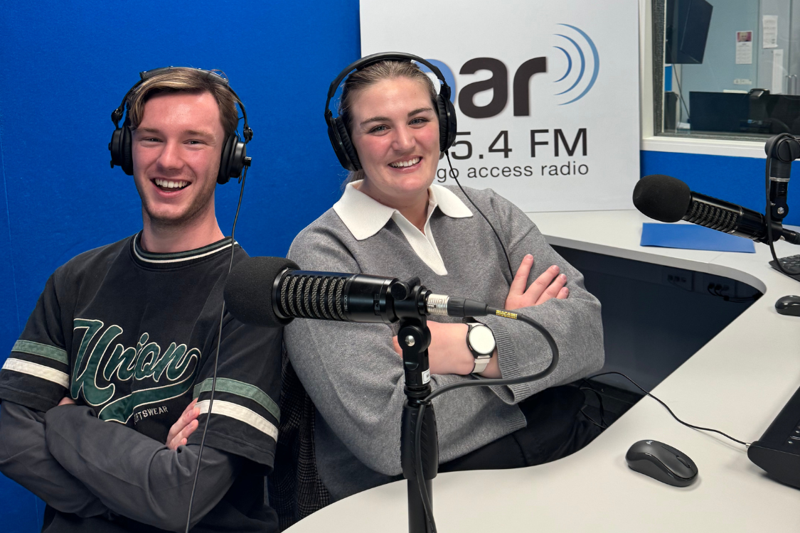 A picture of K-Talk hosts Ursula Ottley and William Facer.