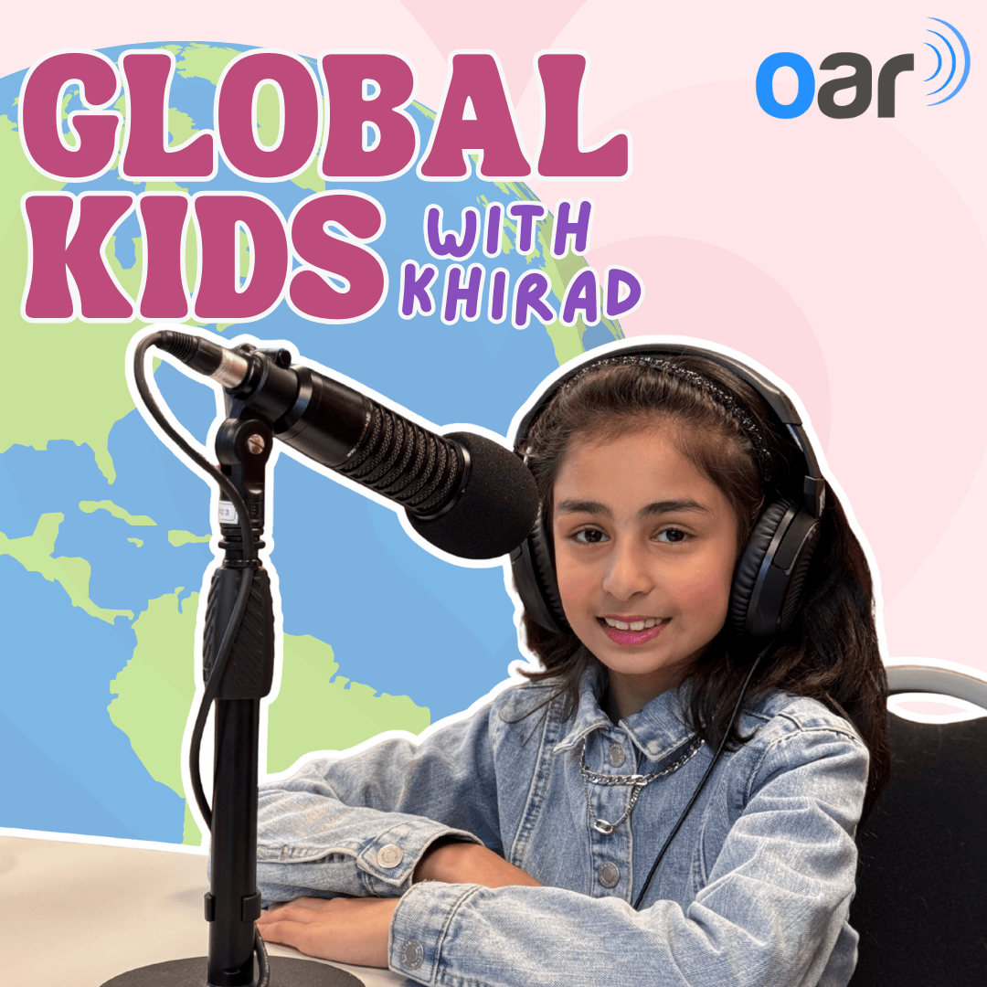 A logo of Global Kids with Khirad Podcast