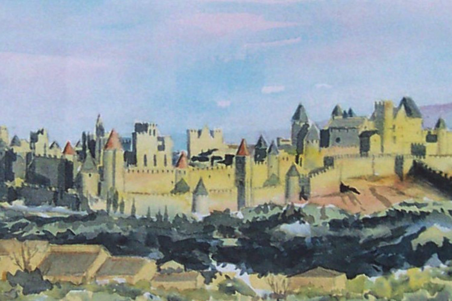 Carcassonein France painted by Ron Esplin