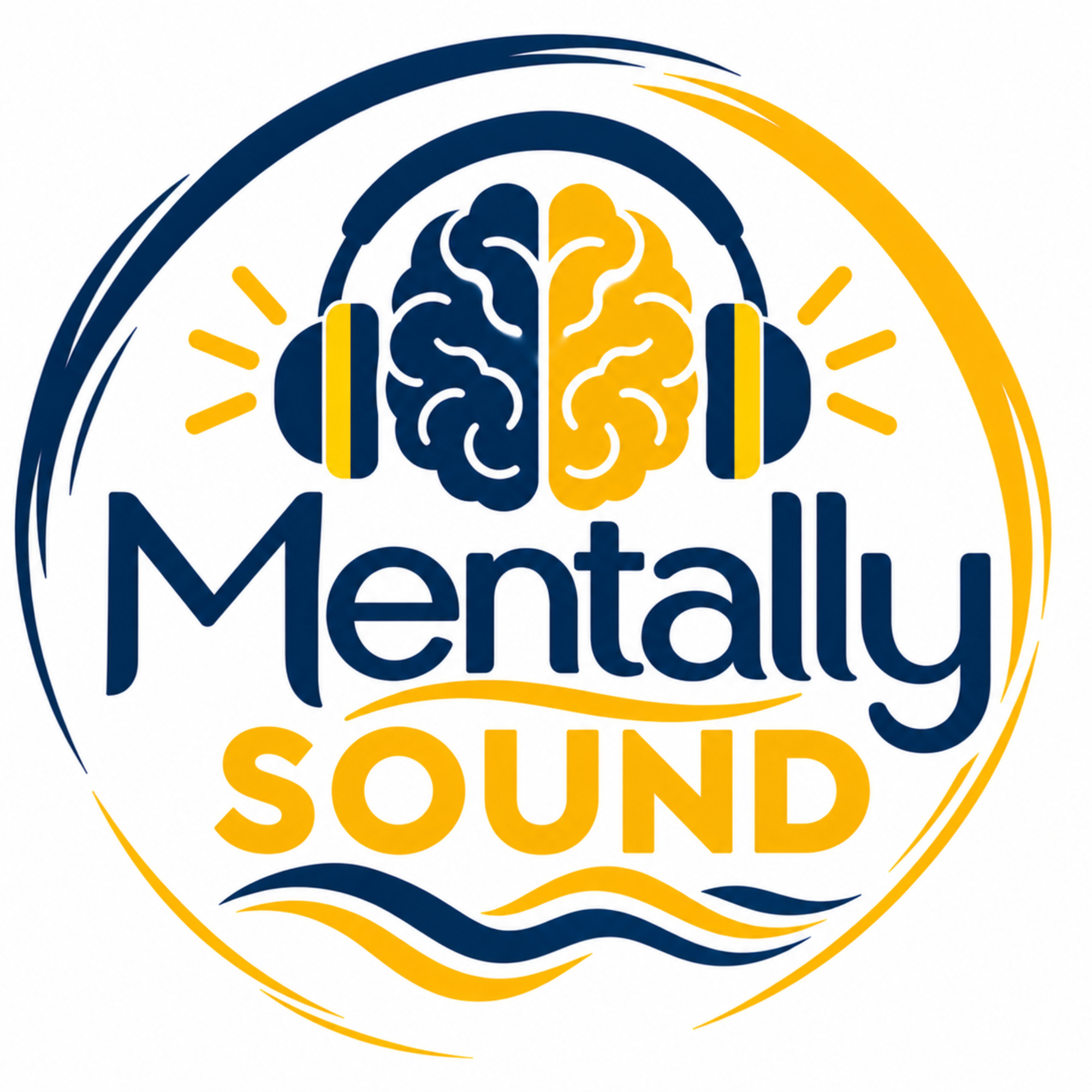 Podcast image for Mentally Sound featuring a graphic of a brain with headphones